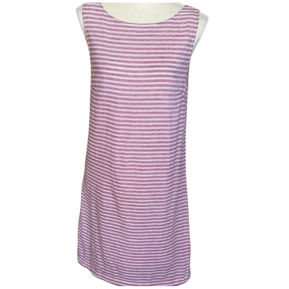 Beach Lunch Lounge Alina Red & White Linen Sleeveless Striped Dress Sz Small - Picture 1 of 12